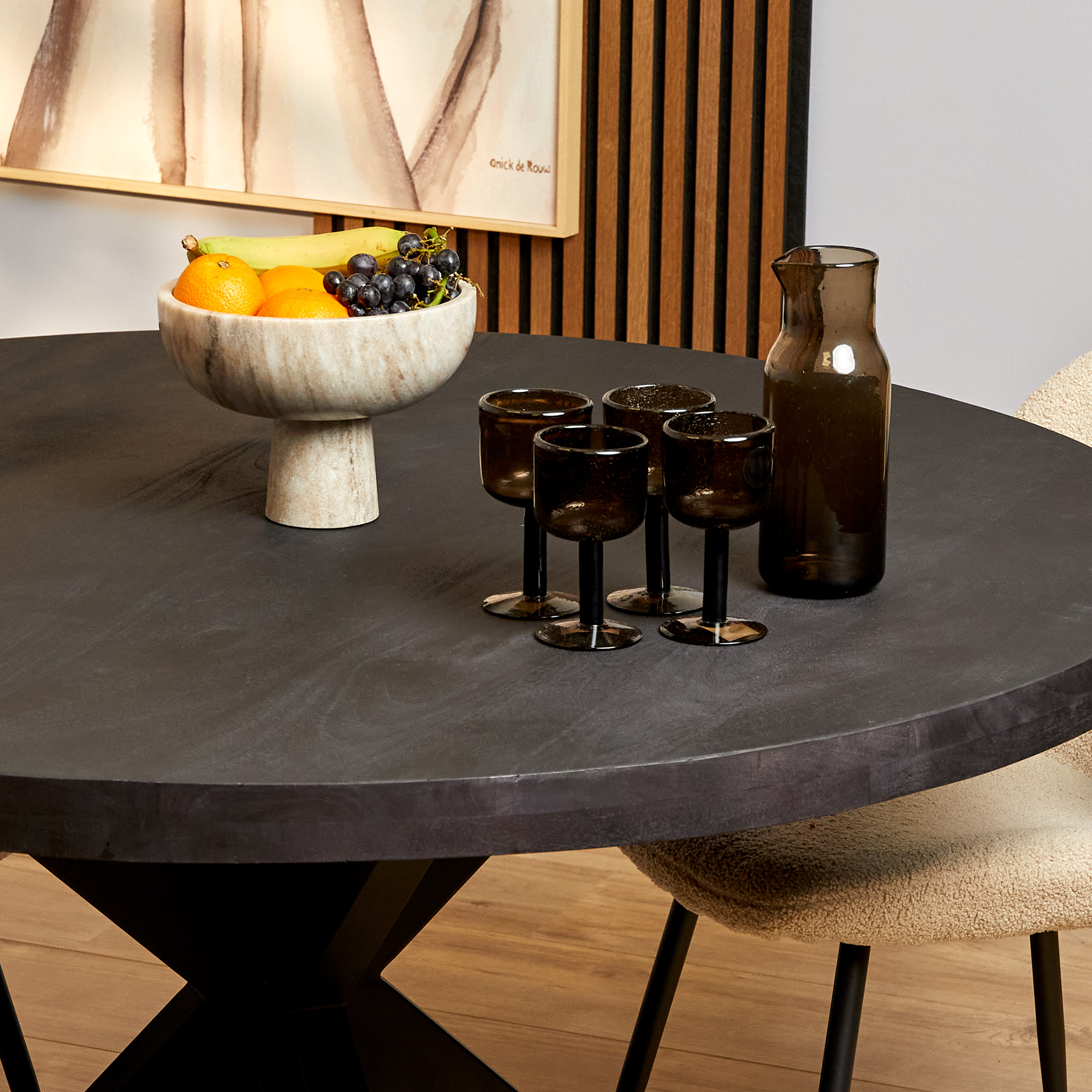 Table en manguier Denver Noir | Ronde | 130 cm - Image 4