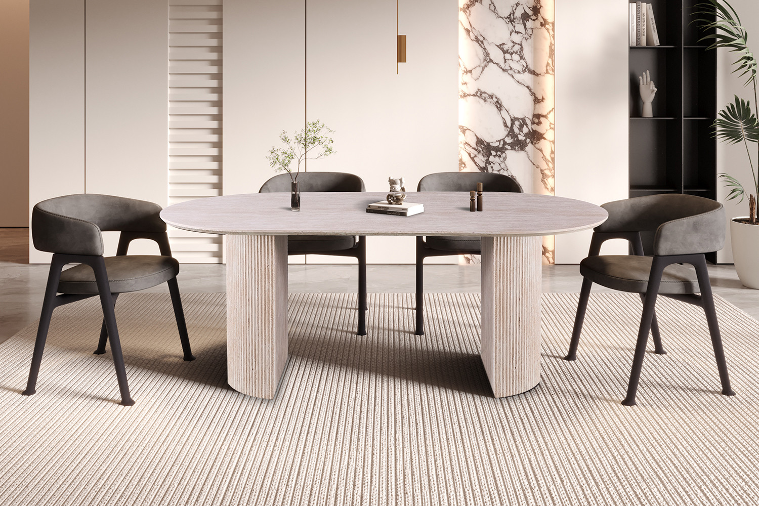 Table 'Lagos' 200 cm Ovale Décor Travertin Beige