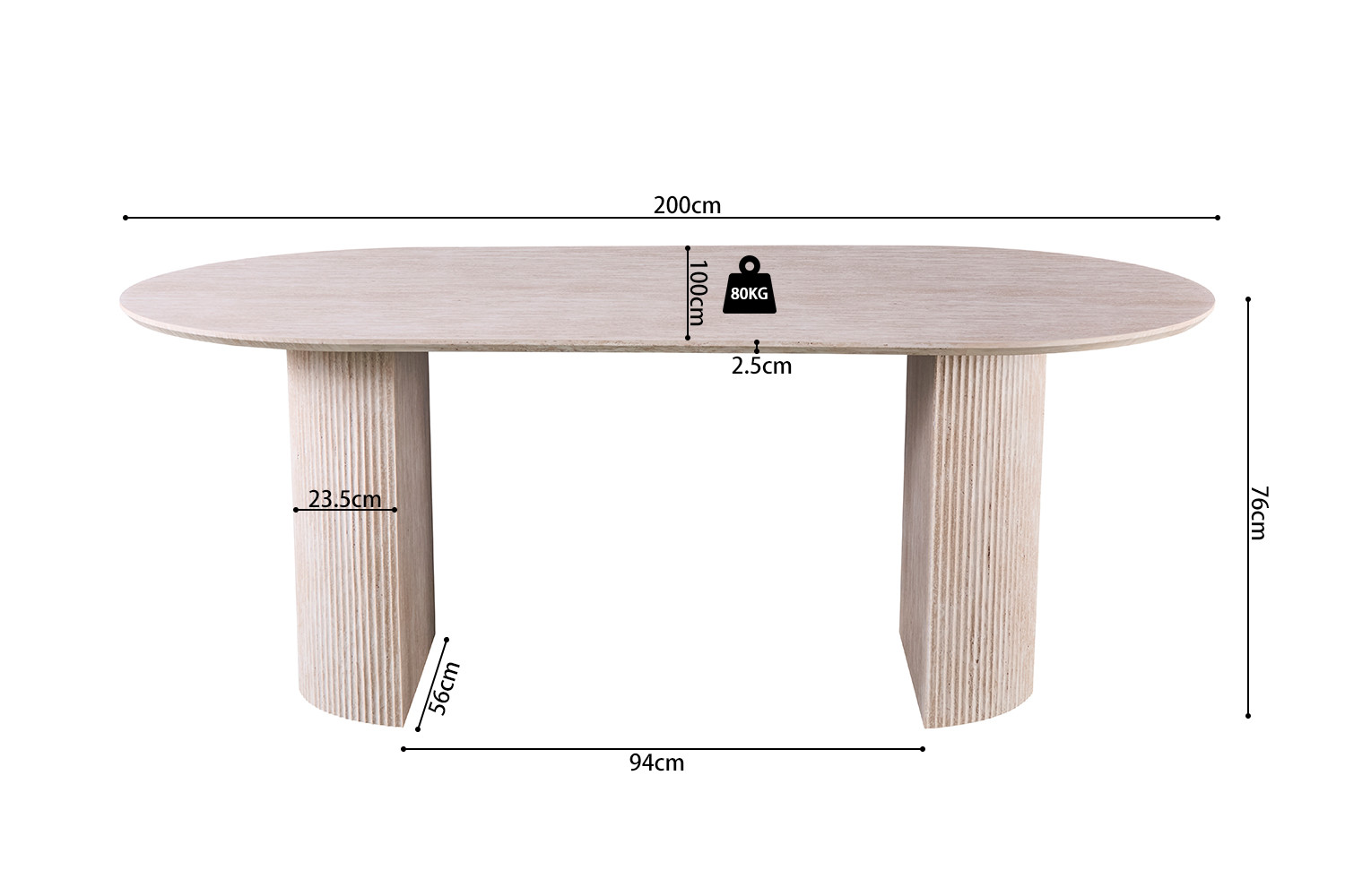 Table 'Lagos' 200 cm Ovale Décor Travertin Beige - Image 8
