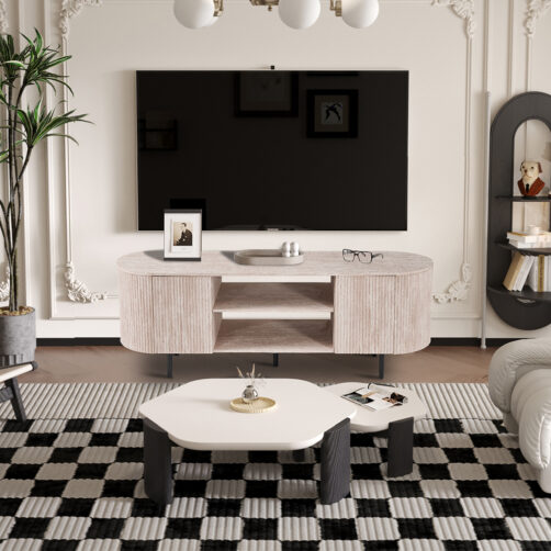 Meuble TV 'Lagos' décor travertin beige