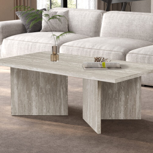 Table basse 'Litar' décor travertin gris