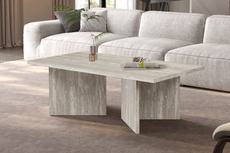 Table basse 'Litar' décor travertin gris