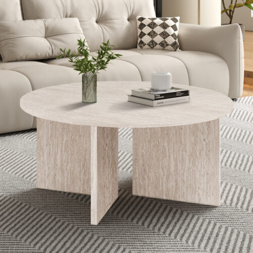 Table basse 'Drasir' décor travertin beige