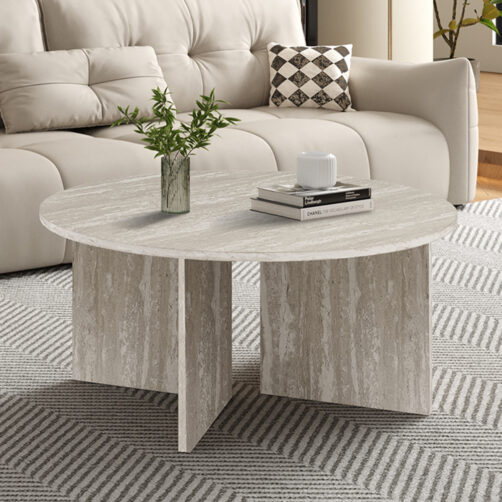 Table basse 'Drasir' décor travertin gris