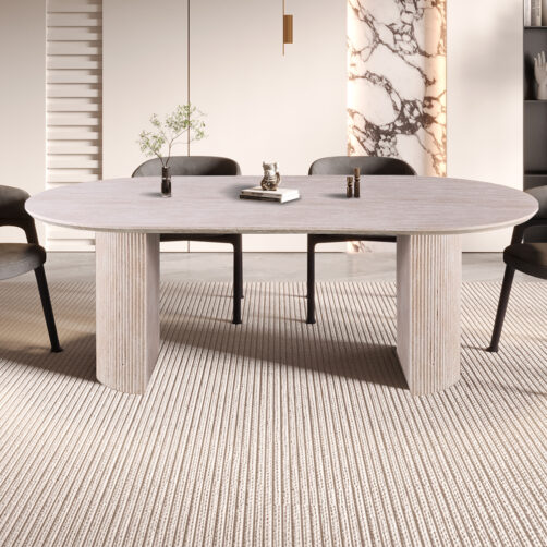 Table ‘Lagos’ 220 cm ovale décor travertin beige