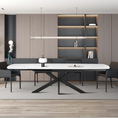 Table extensible 'Ares' 160-240cm ovale danoise pierre blanc