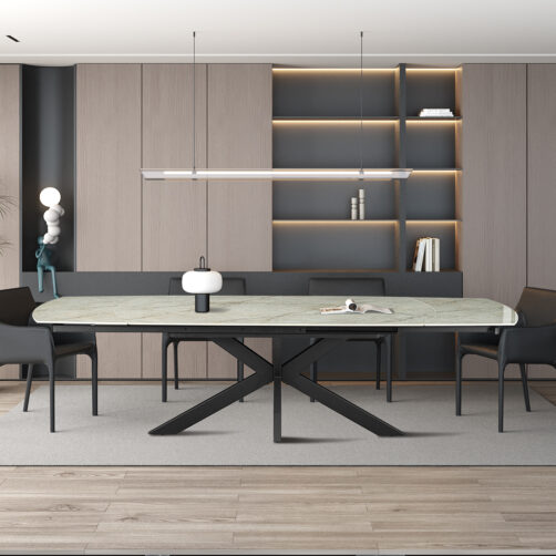 Table extensible 'Ares' 160-240cm ovale danoise pierre brillante beige