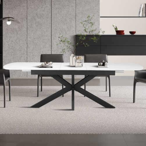Table extensible 'Hestia' 180-220cm ovale danoise pierre blanc