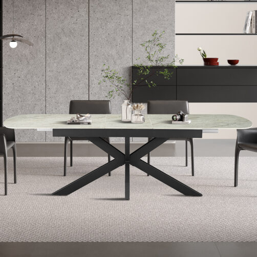 Table extensible 'Hestia' 180-220cm ovale danoise pierre brillante beige