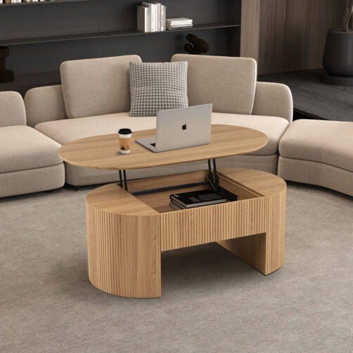 Table basse "Lagos" plateau relevable décor chêne naturel
