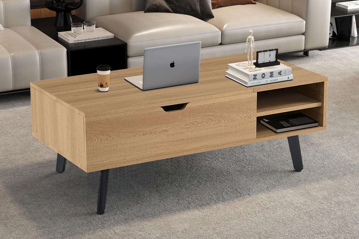 Table basse "Justine" plateau relevable décor chêne naturel - Image 2