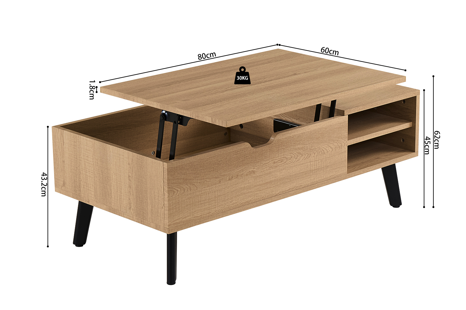 Table basse "Justine" plateau relevable décor chêne naturel - Image 13