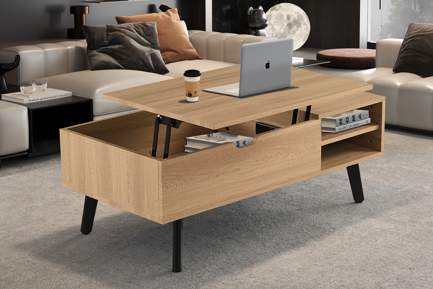 Table basse "Justine" plateau relevable décor chêne naturel - Image 3