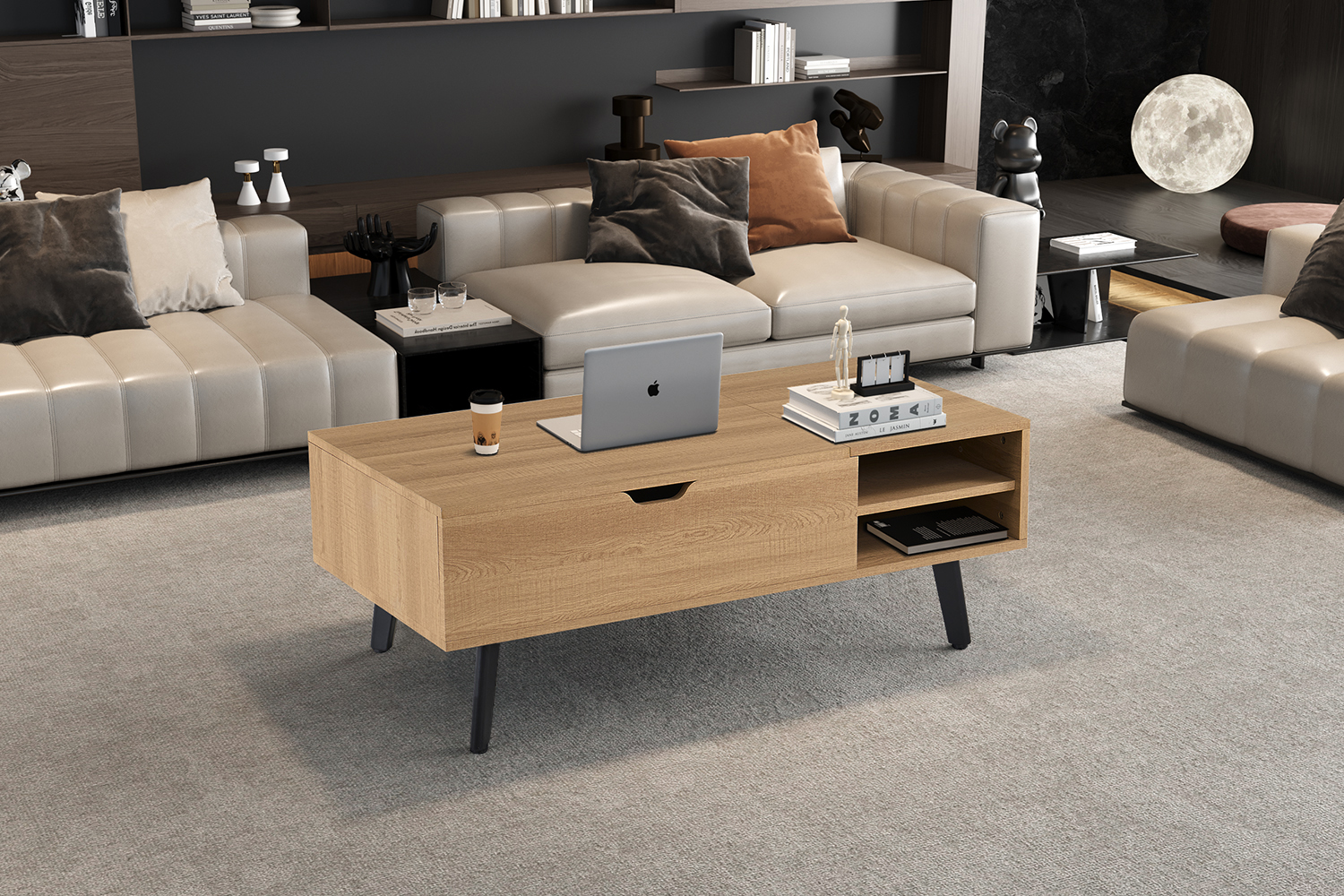 Table basse "Justine" plateau relevable décor chêne naturel - Image 4