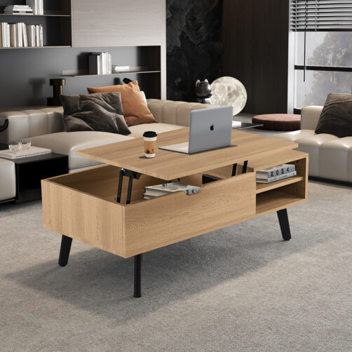 Table basse "Justine" plateau relevable décor chêne naturel