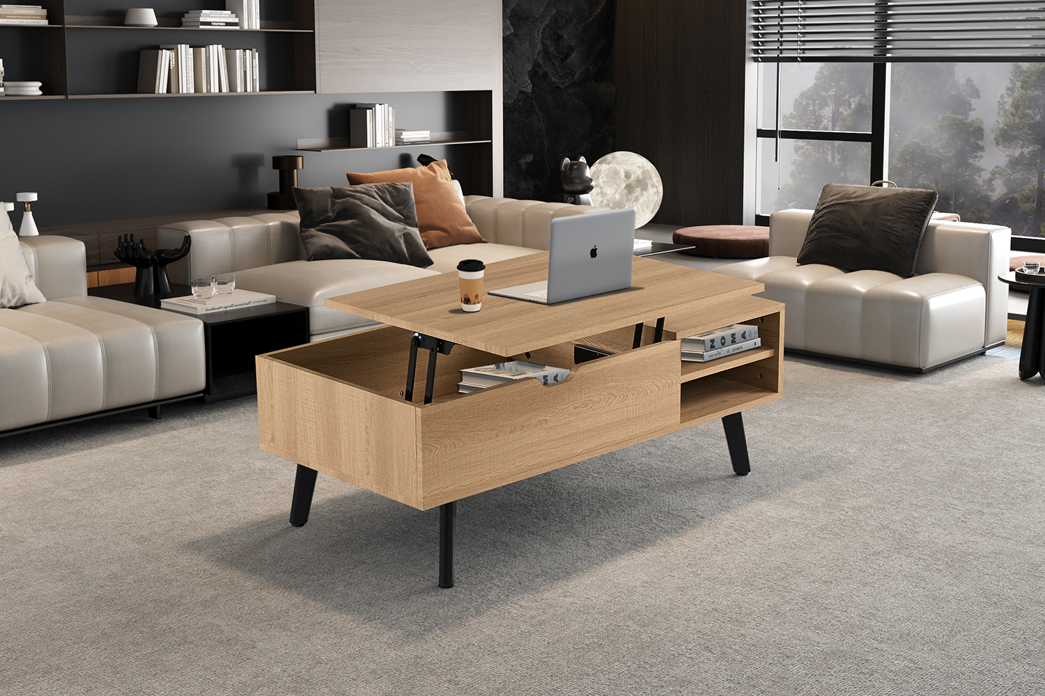 Table basse "Justine" plateau relevable décor chêne naturel