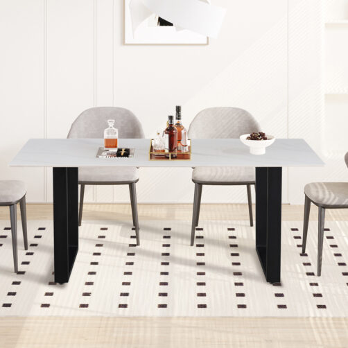 Table rectangulaire en pierre brillante blanche "Poséidon"