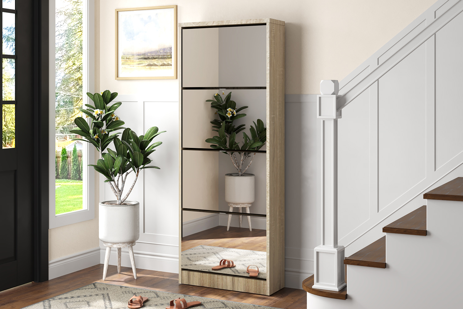 Rangement chaussures 4 tiroirs miroir "Mex"