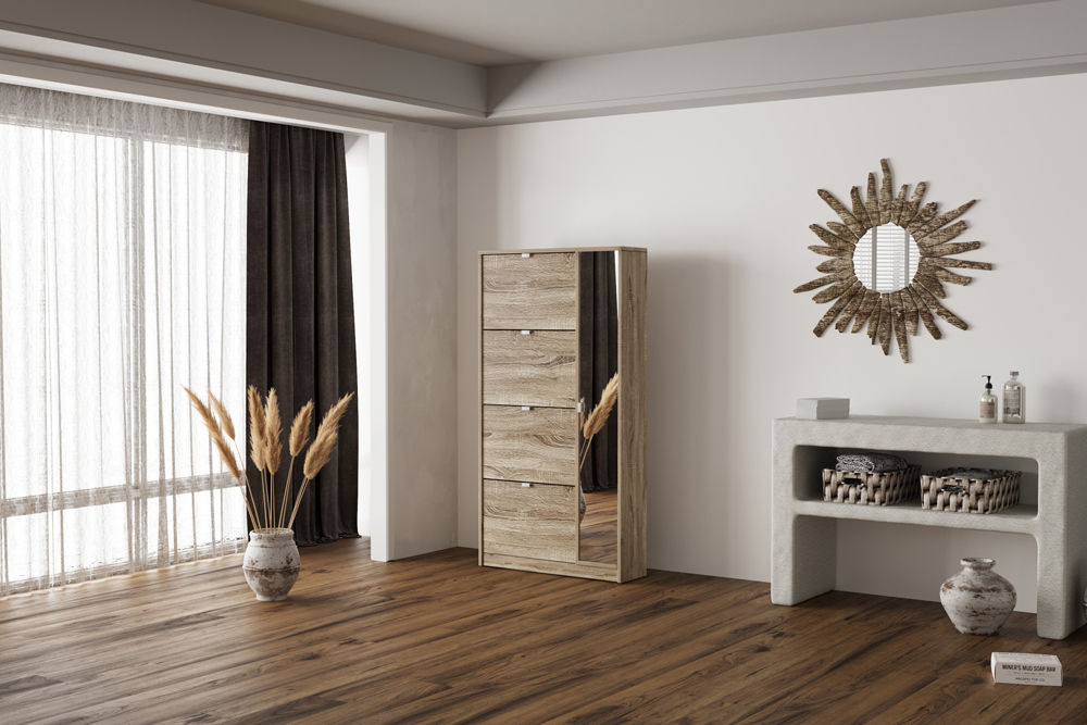 Rangement chaussures 4 tiroirs et 1 porte miroir "Marcel" - Image 2