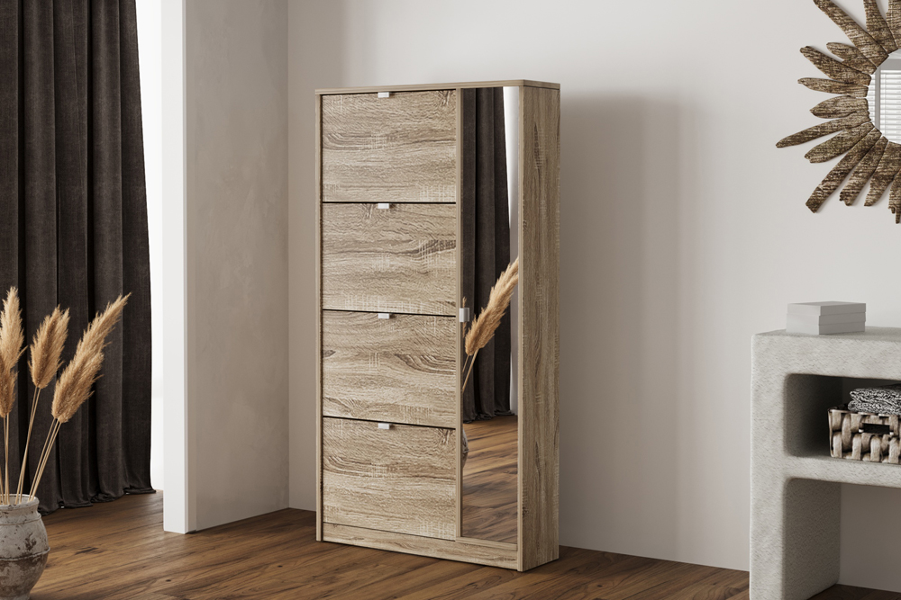 Rangement chaussures 4 tiroirs et 1 porte miroir "Marcel"
