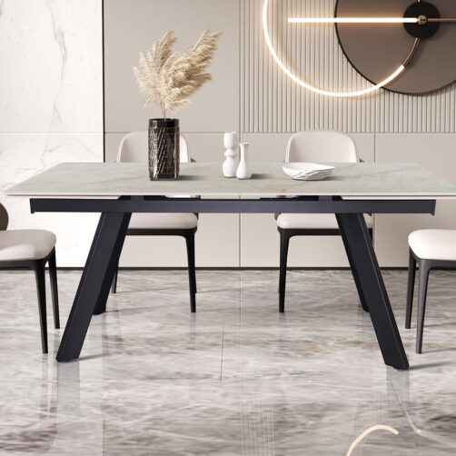 Table extensible en pierre 'Hera' 160-240 cm Rectangulaire Brillant Beige Shakespear