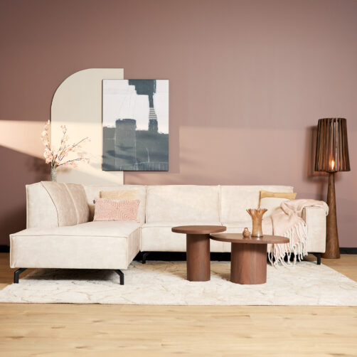 Canapé d'angle MySofa Floris | Méridienne à gauche | Velours beige