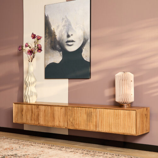 Meuble TV suspendu Madison Naturel | Bois de manguier | 200 cm