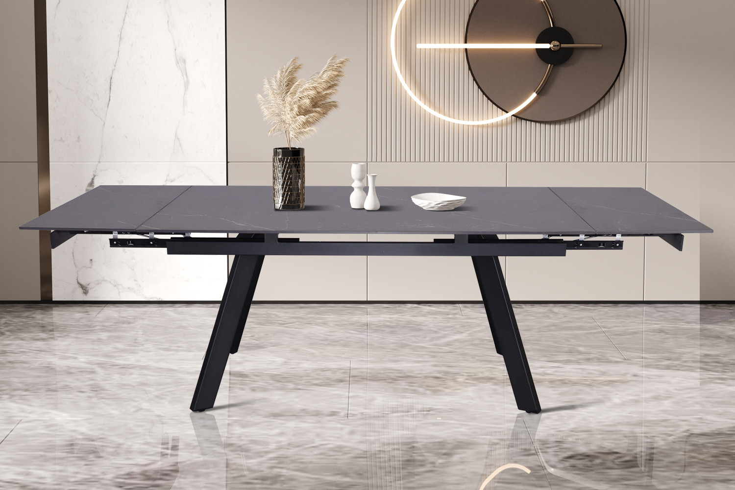 Table extensible 'Hera' 160-240 cm rectangulaire en pierre noire - Image 2