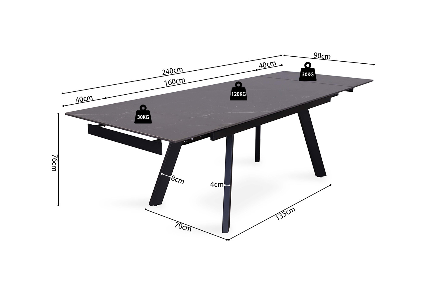 Table extensible 'Hera' 160-240 cm rectangulaire en pierre noire - Image 11