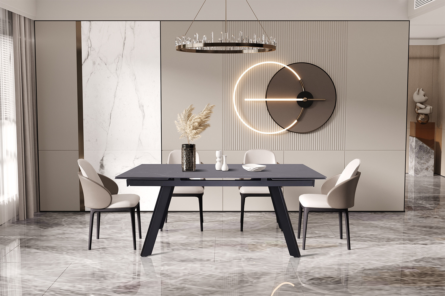 Table extensible 'Hera' 160-240 cm rectangulaire en pierre noire - Image 3