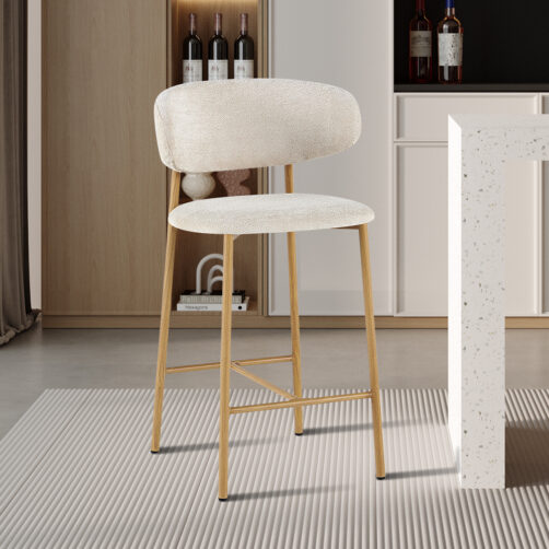 Chaise de bar pieds effet bois et tissu beige "Coco"