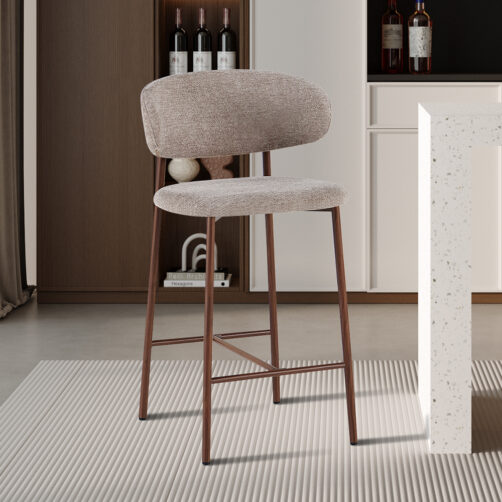 Chaise de bar pieds effet bois et tissu sable "Coco"