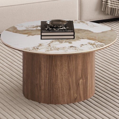 Table basse ronde 'Evora' 80 cm en pierre brillante Pandora beige