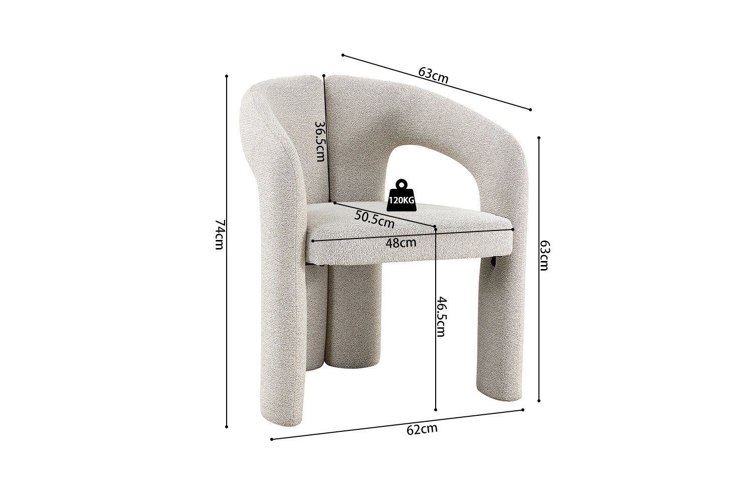 Chaise "Beja" en tissu beige - Image 10