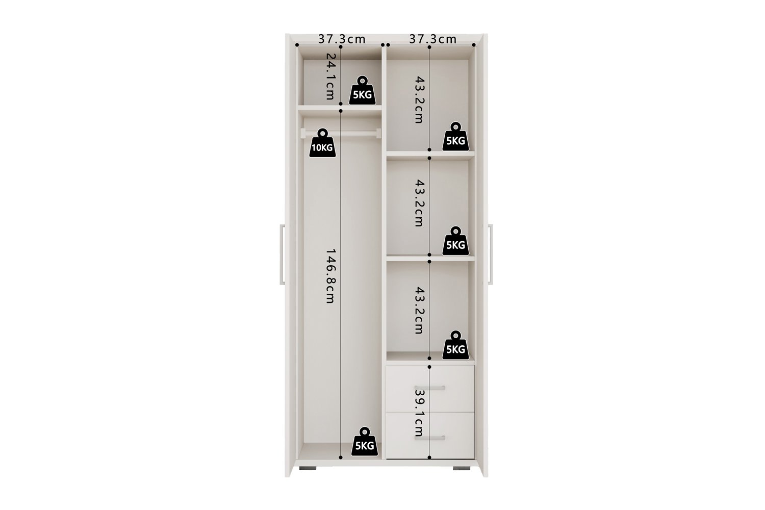 Armoire 'Mike' 2 portes Blanc - Image 6