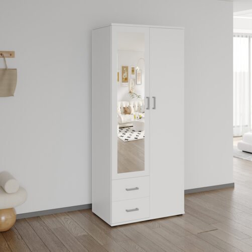 Armoire 'Marc' 2 portes avec miroir Blanc