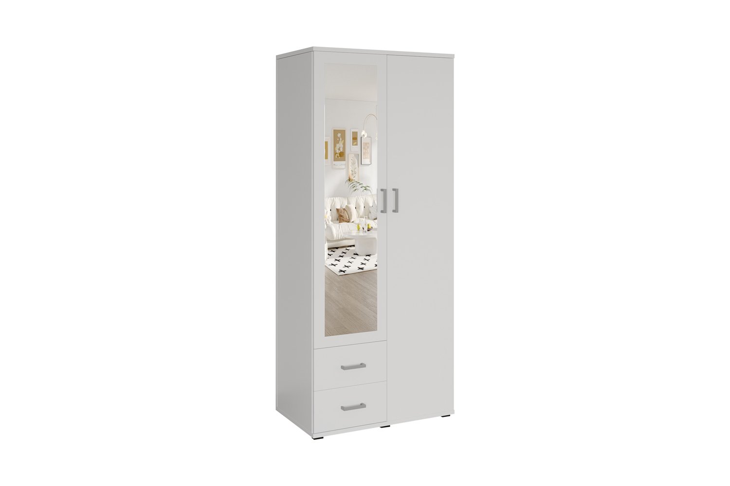 Armoire 'Marc' 2 portes avec miroir Blanc - Image 2