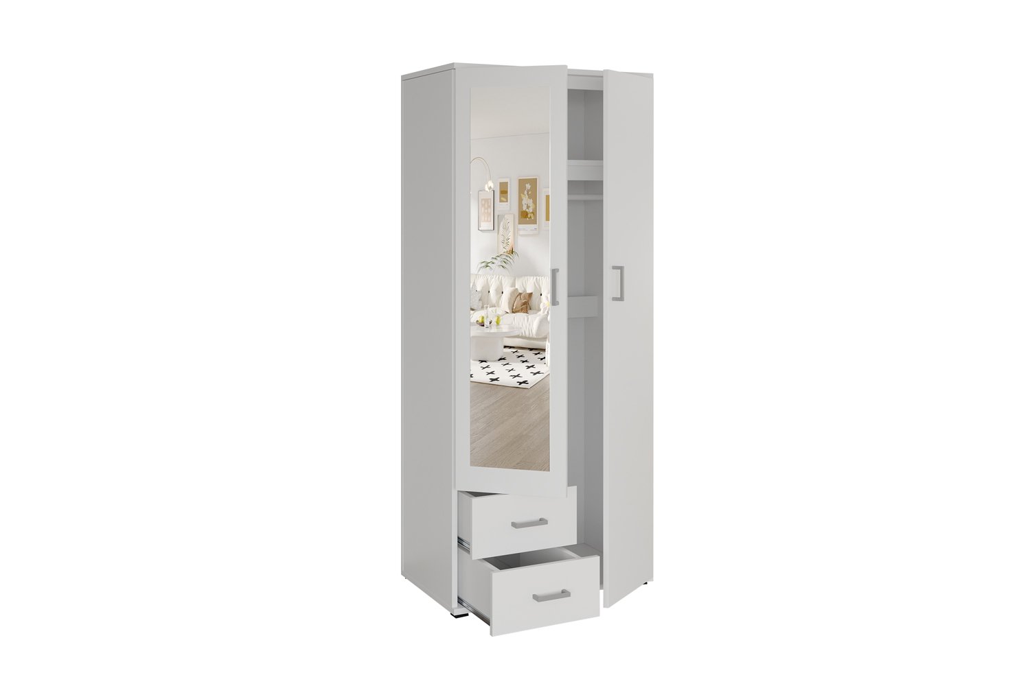 Armoire 'Marc' 2 portes avec miroir Blanc - Image 4