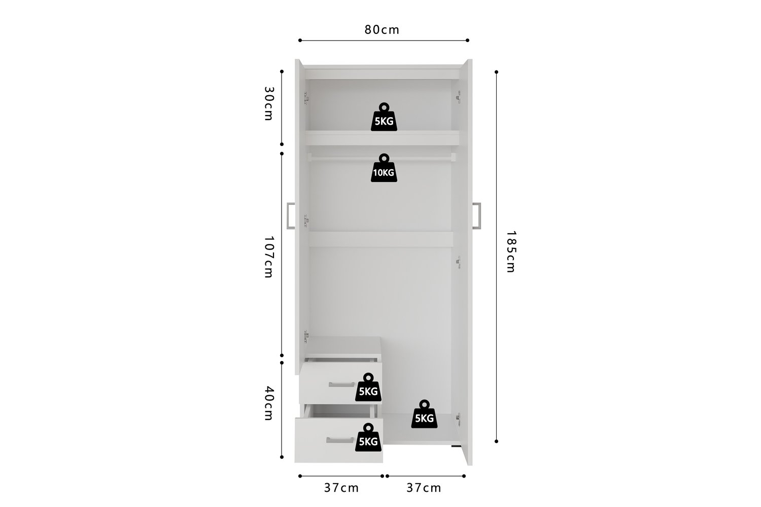 Armoire 'Marc' 2 portes avec miroir Blanc - Image 9