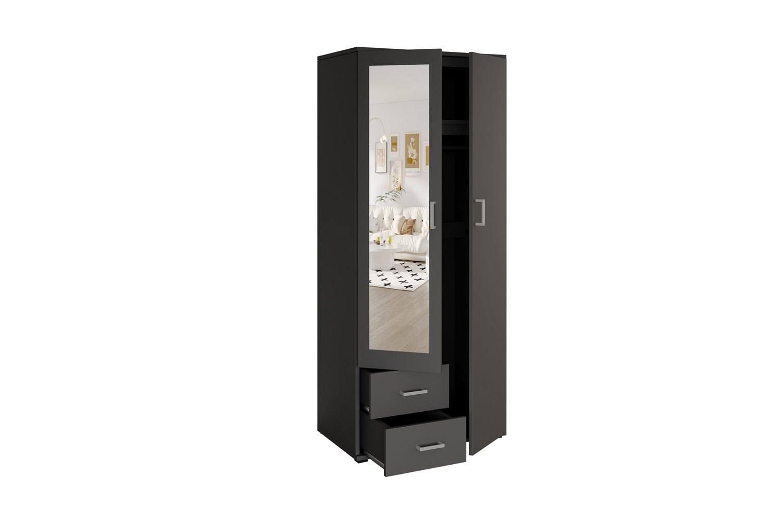 Armoire 'Marc' 2 portes avec miroir Gris Foncé - Image 3