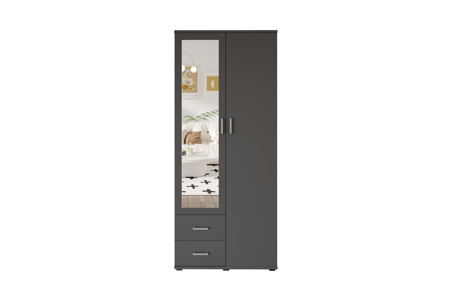 Armoire 'Marc' 2 portes avec miroir Gris Foncé - Image 4