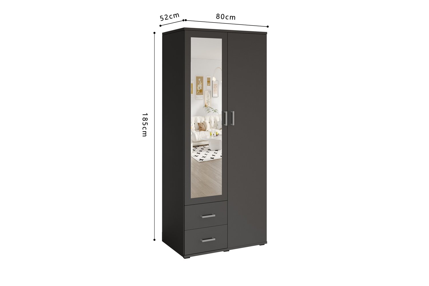 Armoire 'Marc' 2 portes avec miroir Gris Foncé - Image 9