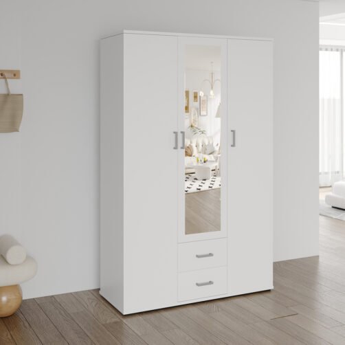 Armoire 'Marc' 3 portes avec miroir Blanc