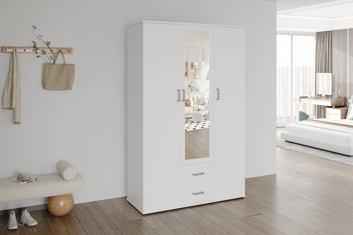 Armoire 'Marc' 3 portes avec miroir Blanc