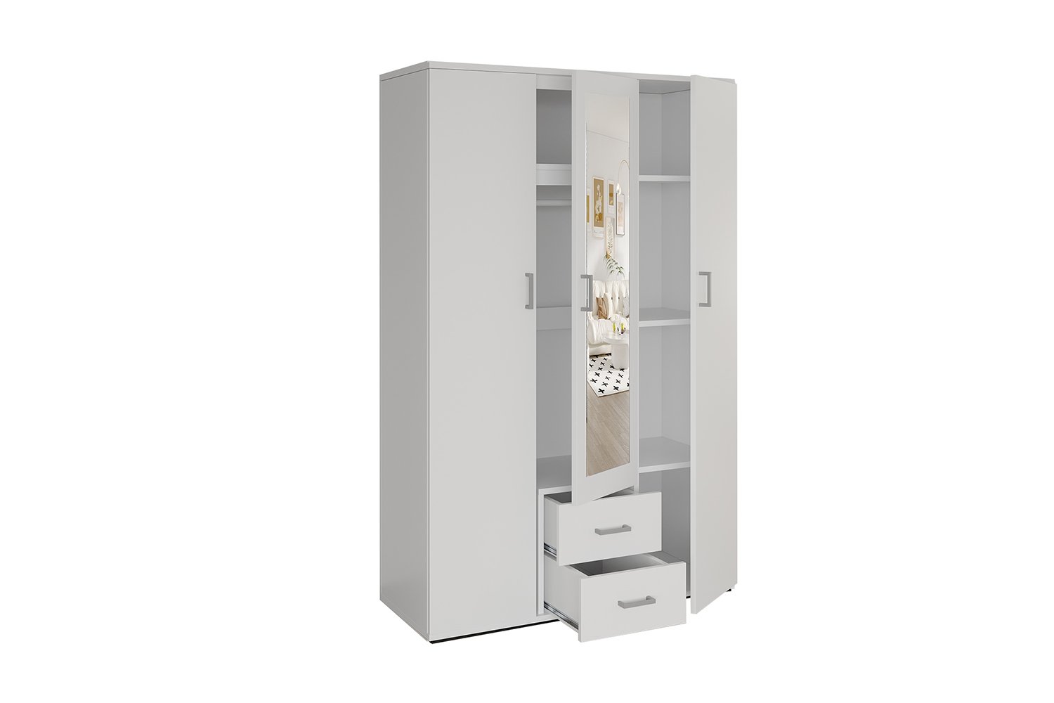Armoire 'Marc' 3 portes avec miroir Blanc - Image 4