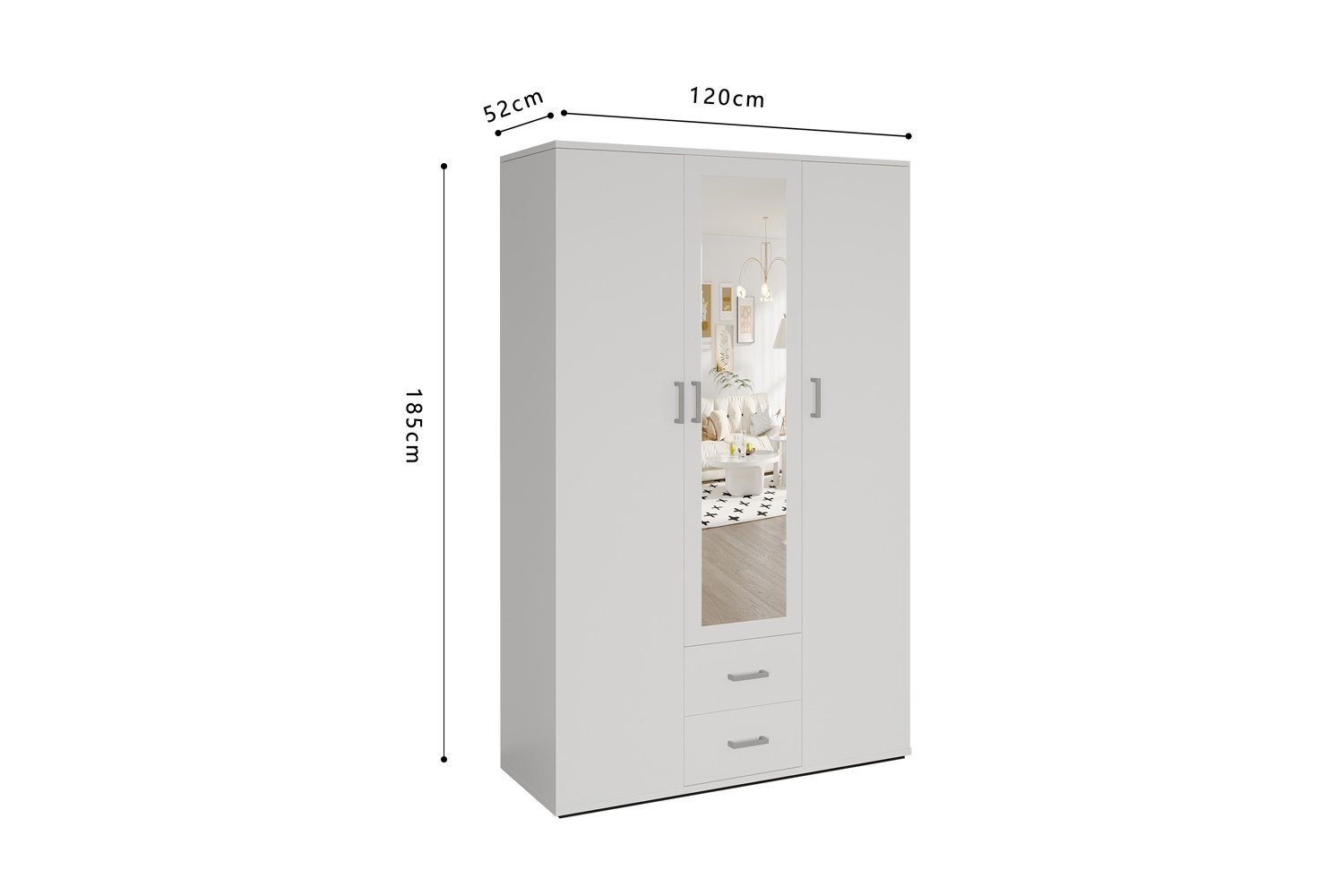 Armoire 'Marc' 3 portes avec miroir Blanc - Image 8
