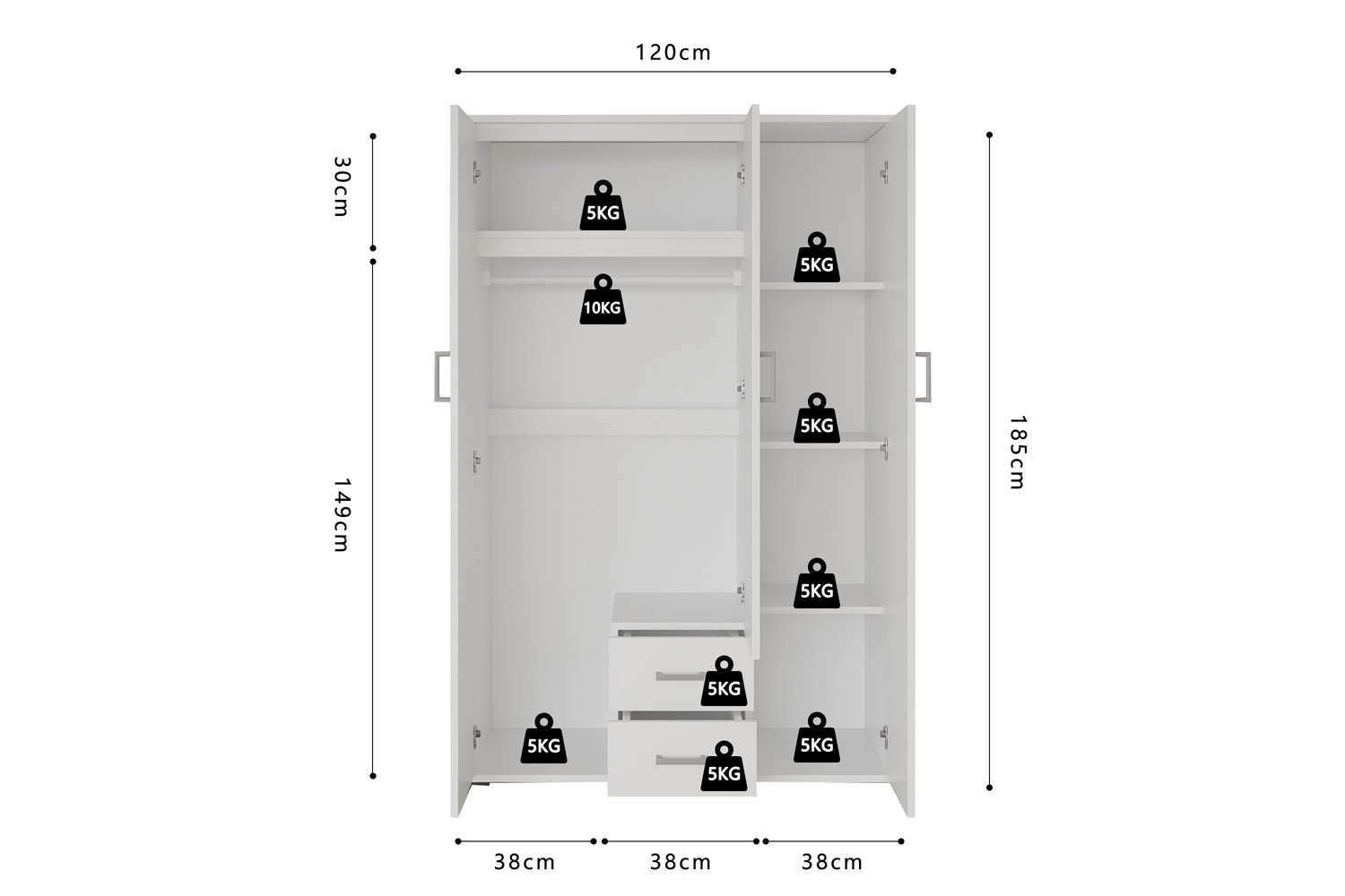 Armoire 'Marc' 3 portes avec miroir Blanc - Image 9