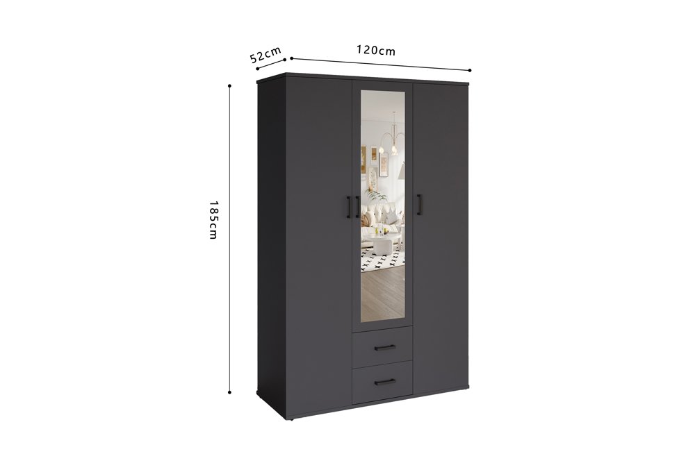 Armoire 'Marc' 3 portes avec miroir Gris foncé - Image 8