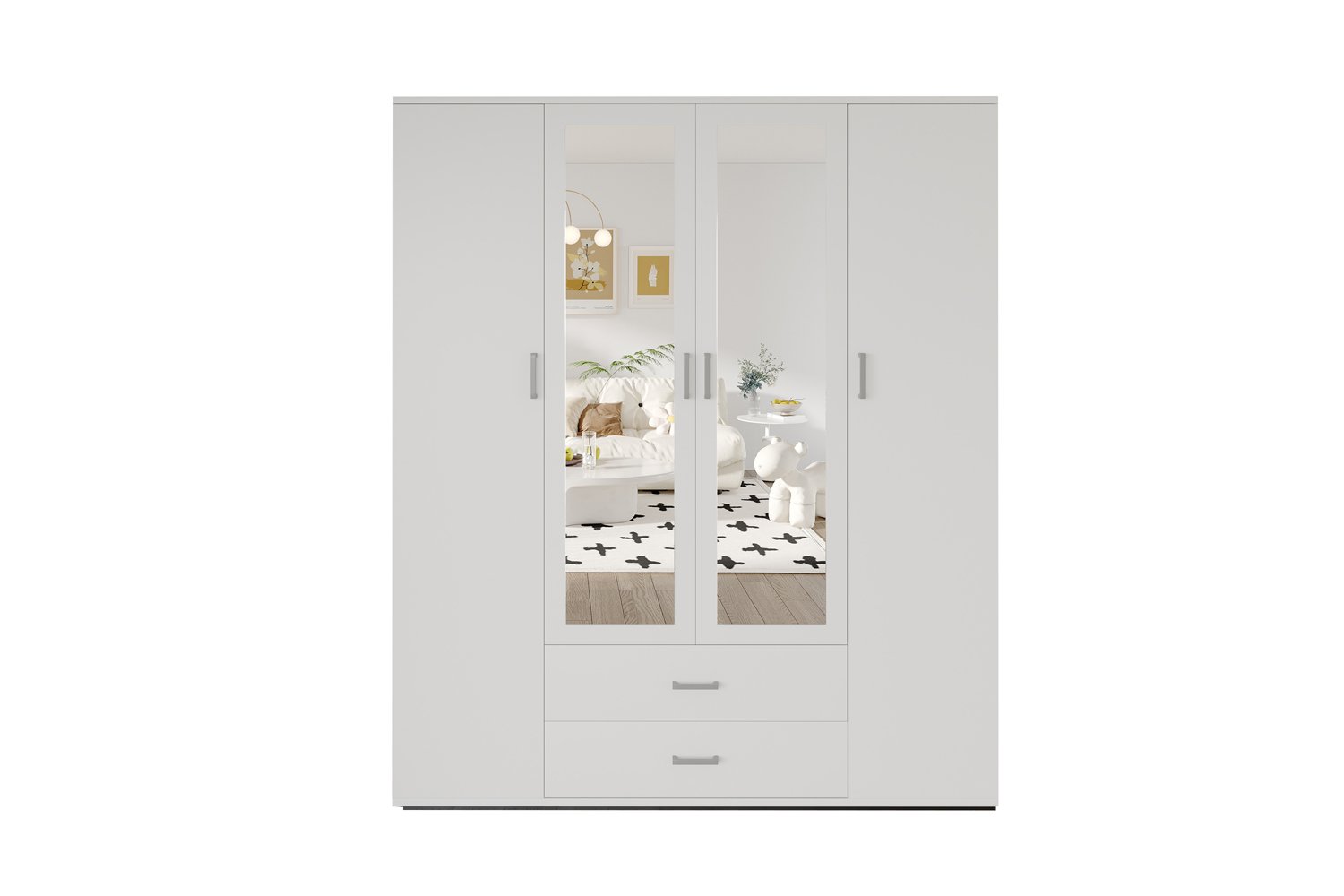 Armoire 'Marc' 4 portes avec 2 miroirs Blanc - Image 2