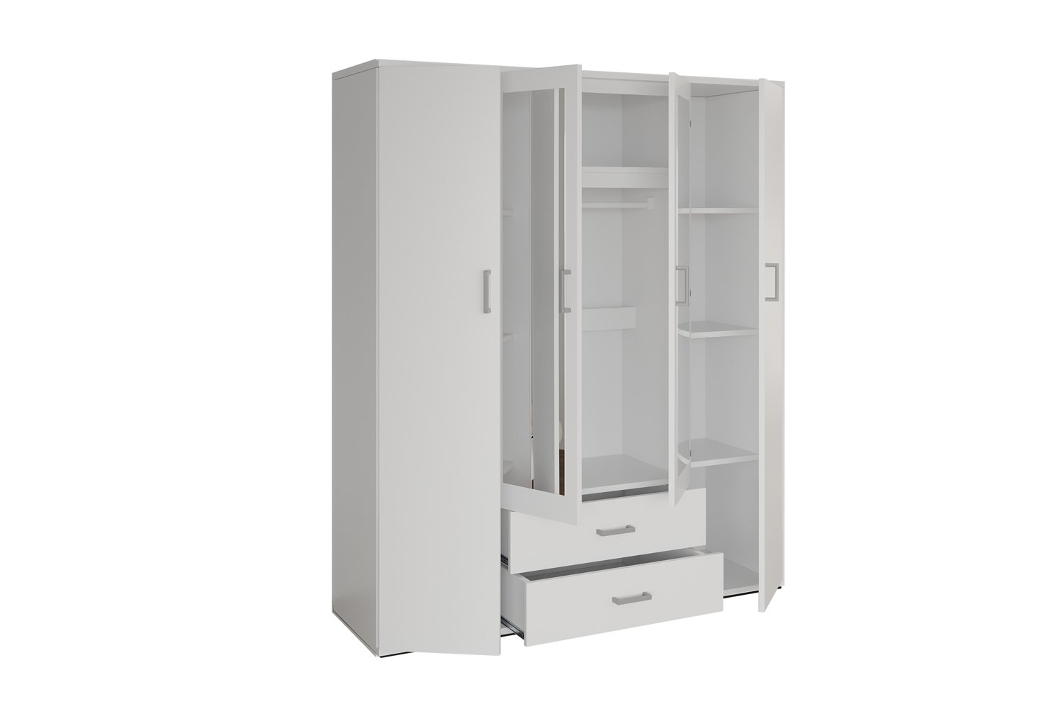 Armoire 'Marc' 4 portes avec 2 miroirs Blanc - Image 4